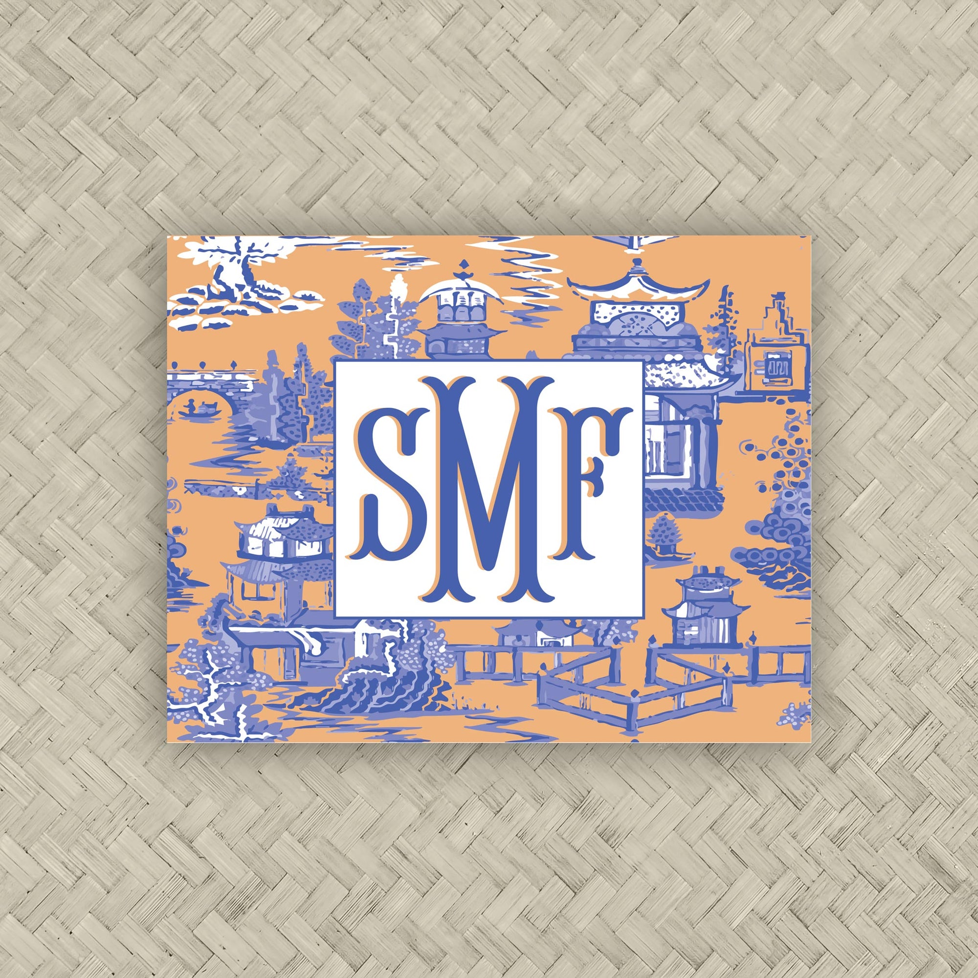 The Ming Orange &amp; Blue Monogram Mahjong Card Sticker