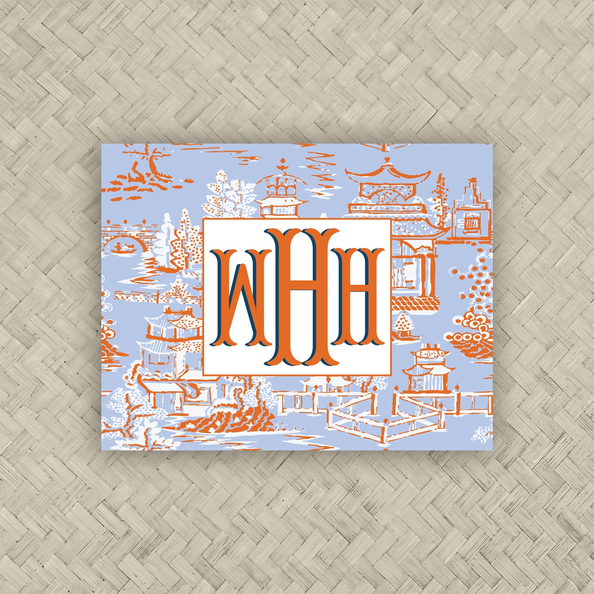The Ming Blue &amp; Orange Monogram Mahjong Card Sticker
