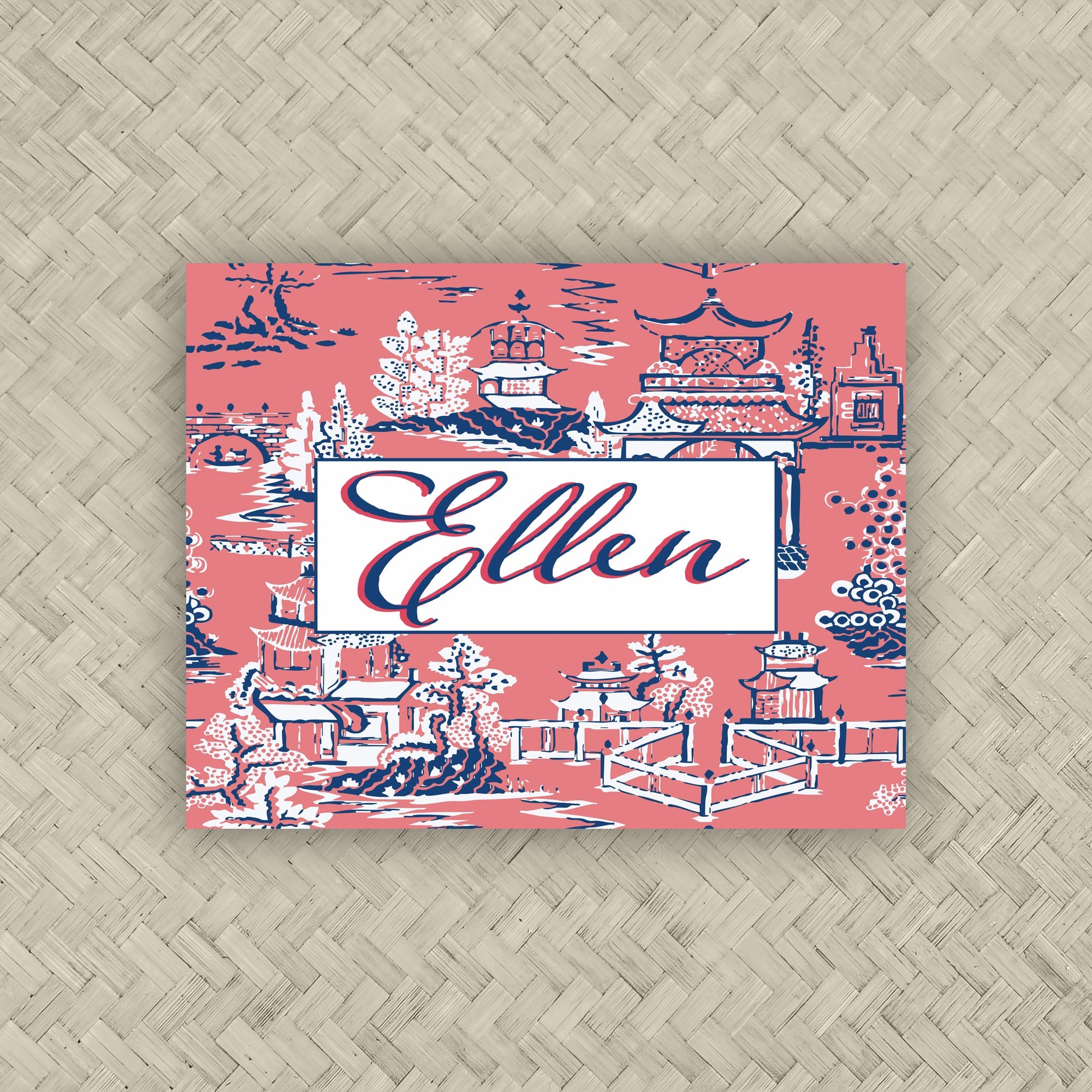 The Ming Coral &amp; Navy Blue Personalized Mahjong Card Sticker
