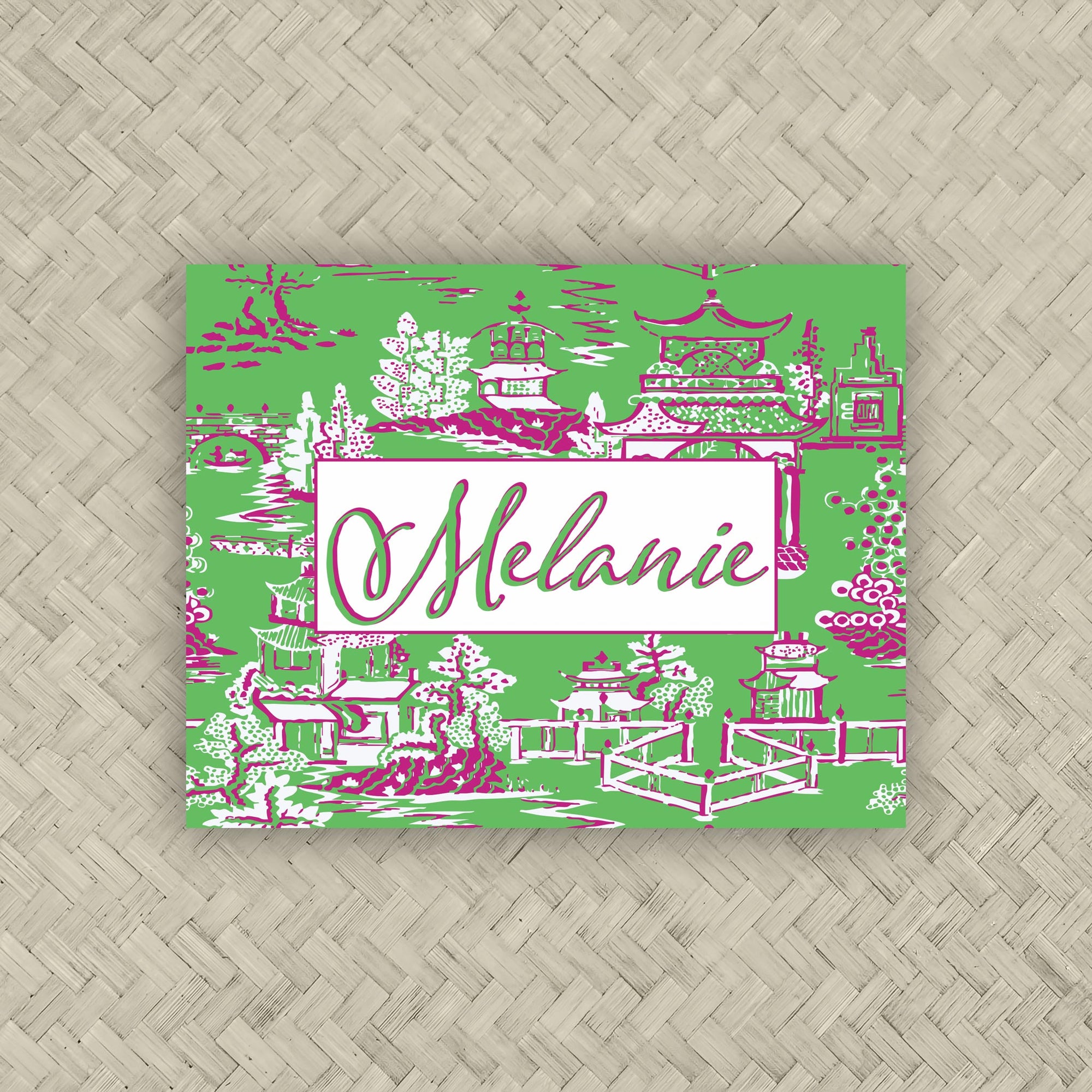 The Ming Grass Green &amp; Hot Pink Personalized Mahjong Card Sticker