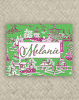 The Ming Grass Green & Hot Pink Personalized Mahjong Card Sticker