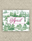 The Ming Green & Pink Personalized Mahjong Card Sticker