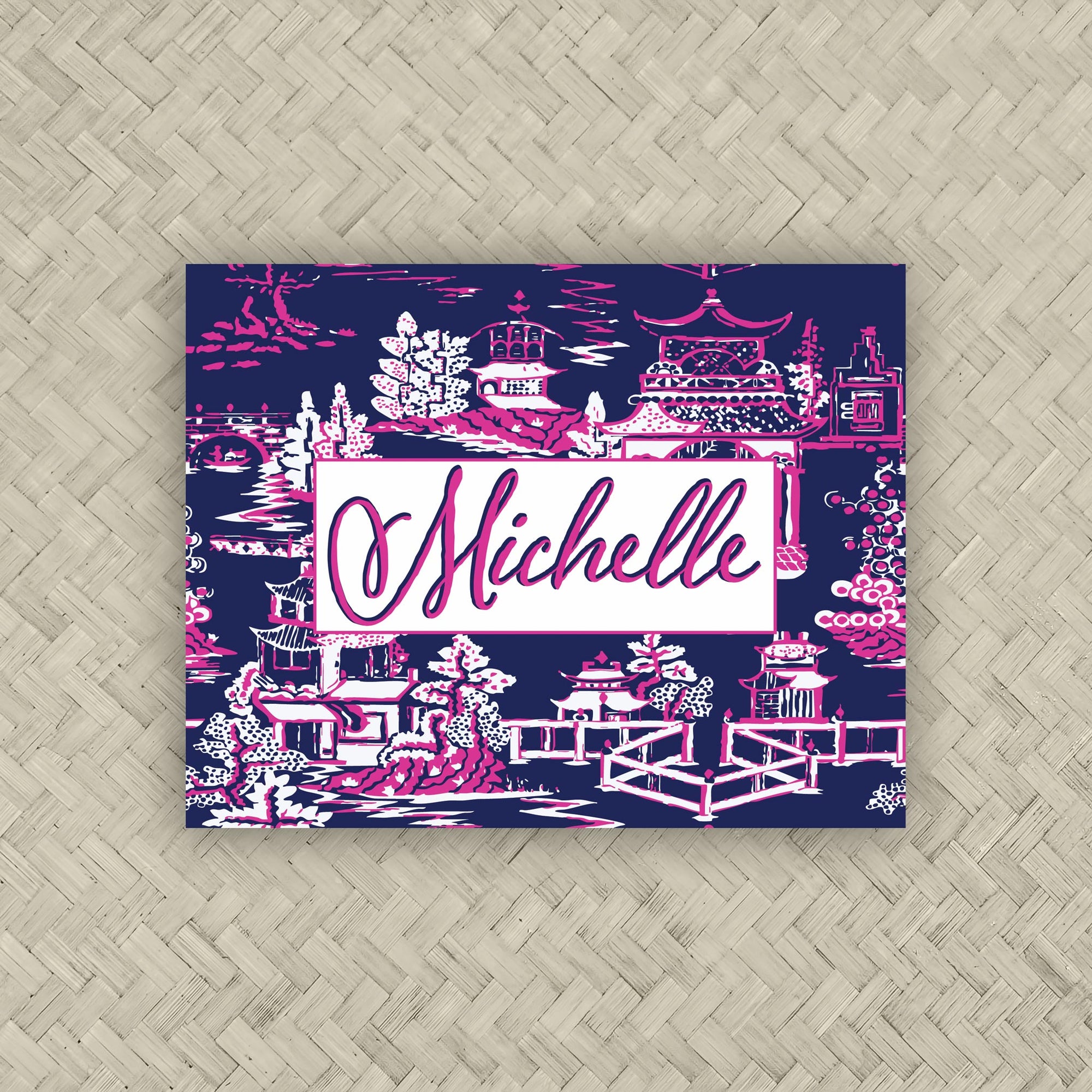 The Ming Navy &amp; Hot Pink Personalized Mahjong Card Sticker