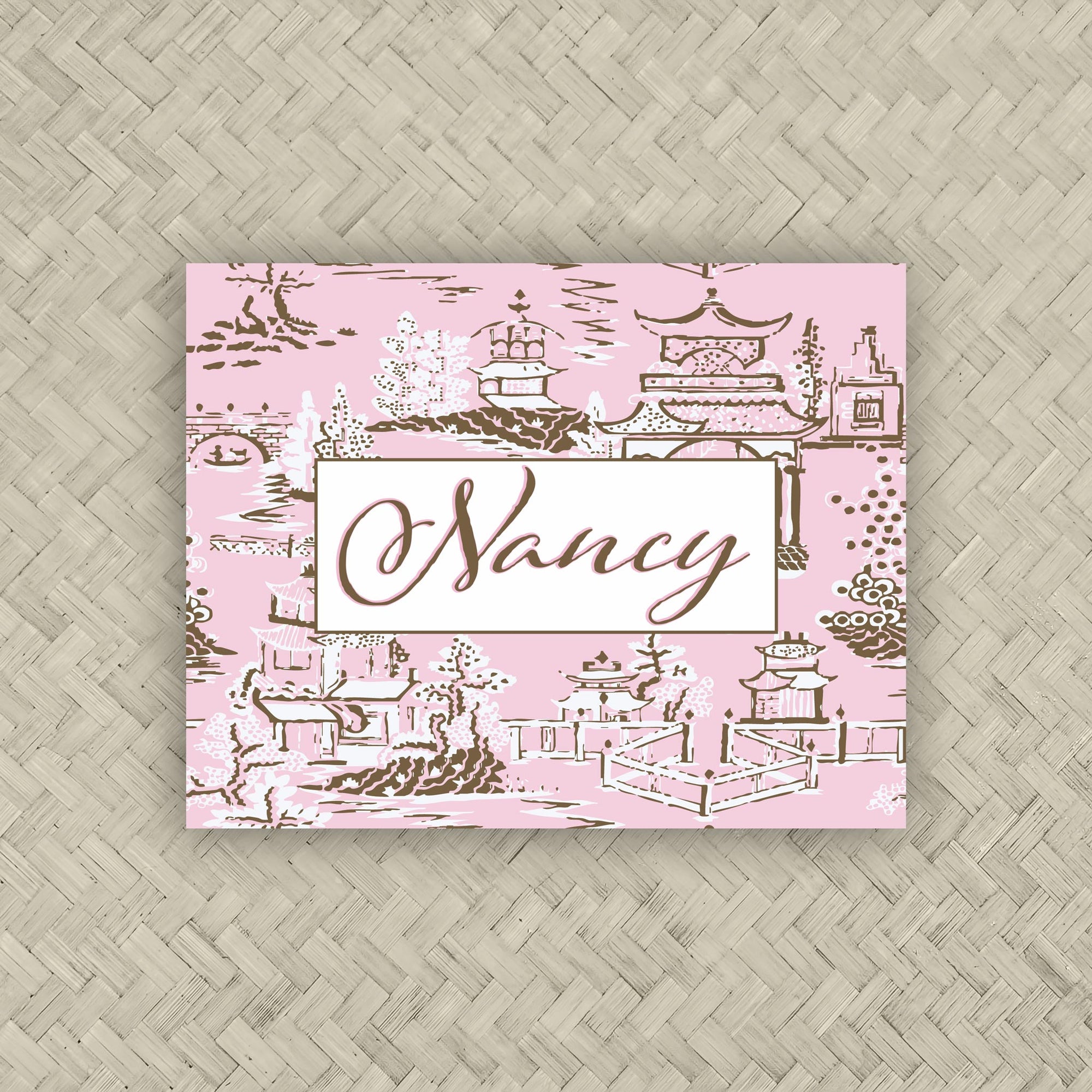 The Ming Pink &amp; Brown Personalized Mahjong Card Sticker