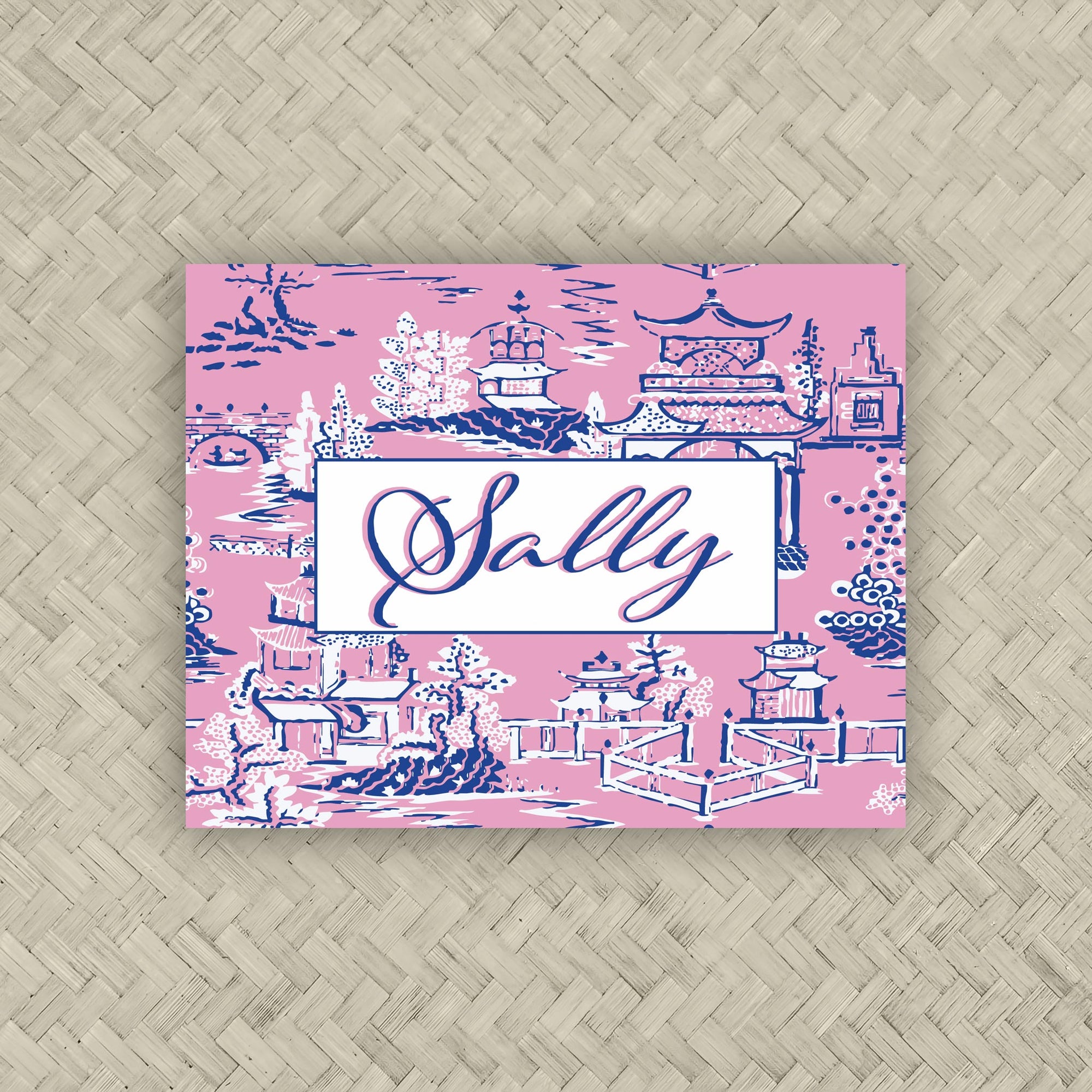 The Ming Pink &amp; Navy Personalized Mahjong Card Sticker
