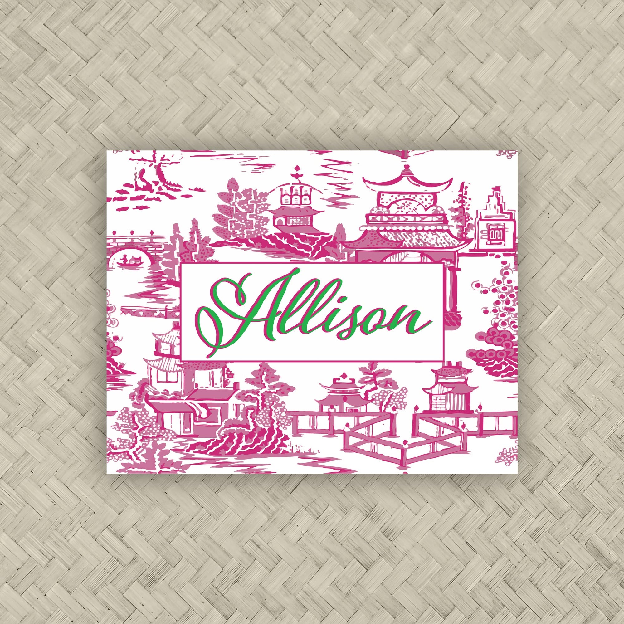 The Ming Pink &amp; Green Personalized Mahjong Card Sticker