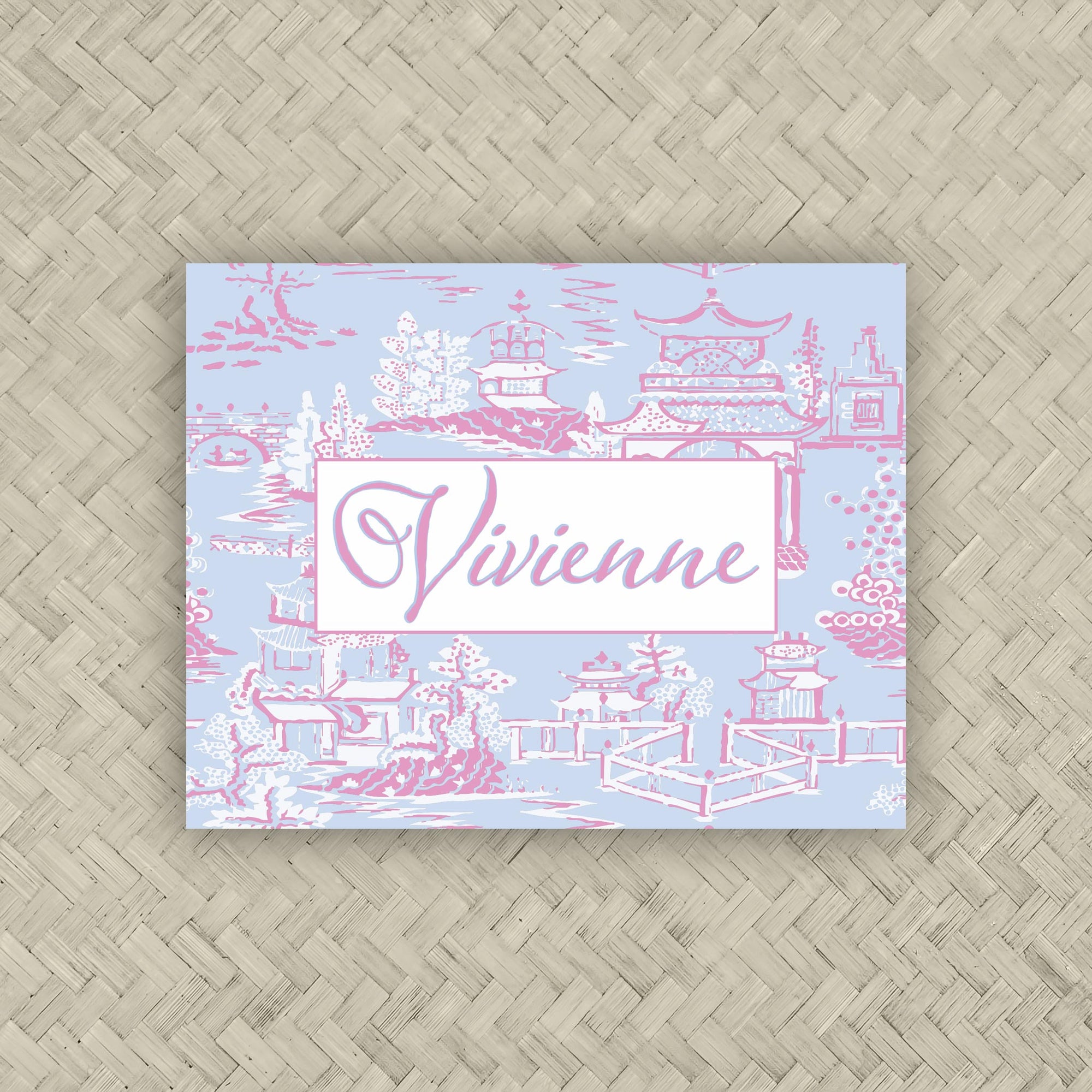 The Ming Powder Blue &amp; Pink Personalized Mahjong Card Sticker