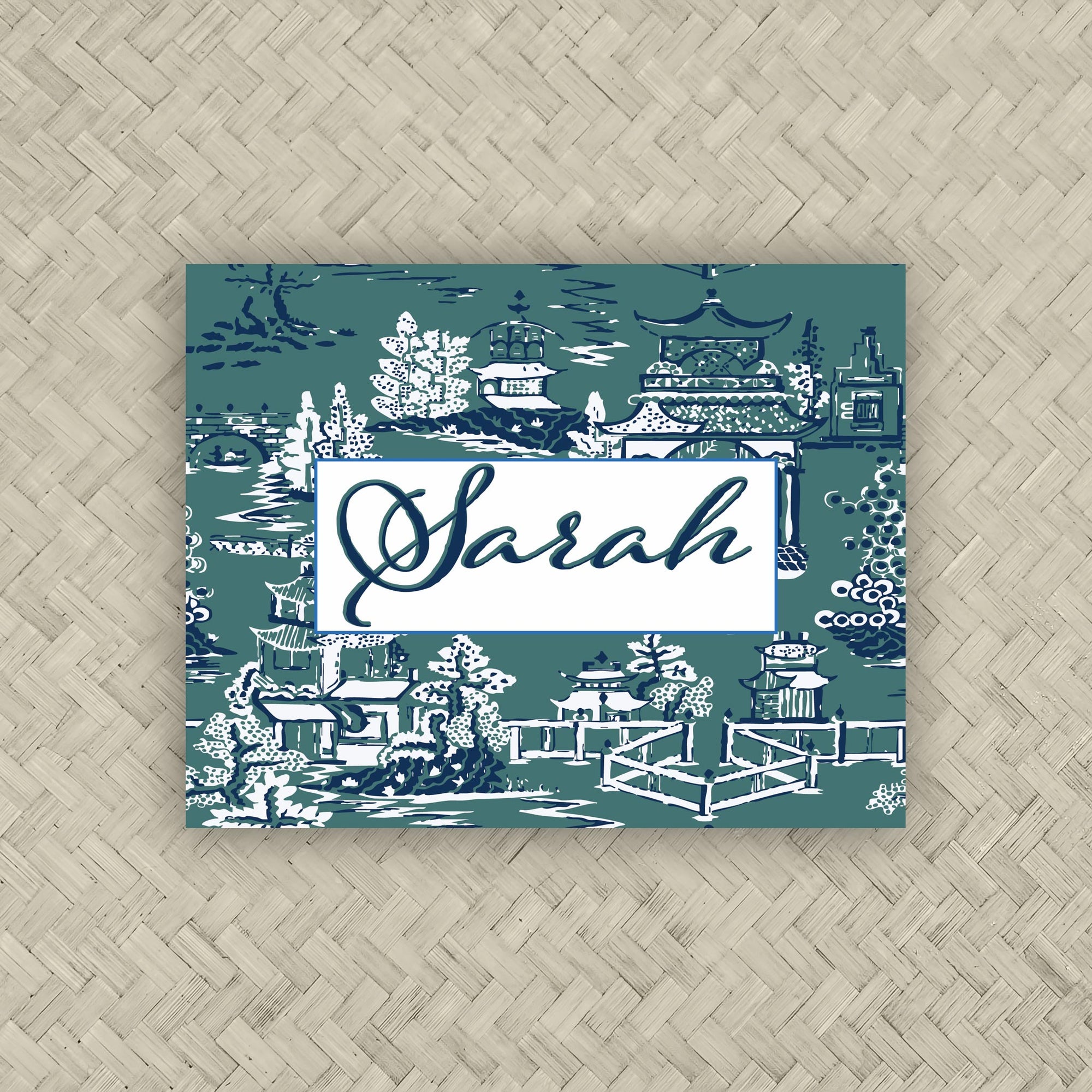 The Ming Teal &amp; Navy Personalized Mahjong Card Sticker