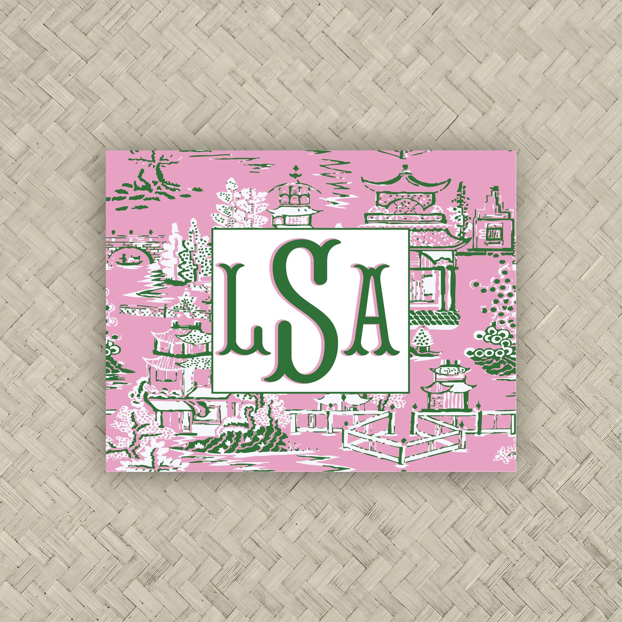 The Ming Kelly Green &amp; Pink Monogram Mahjong Card Sticker