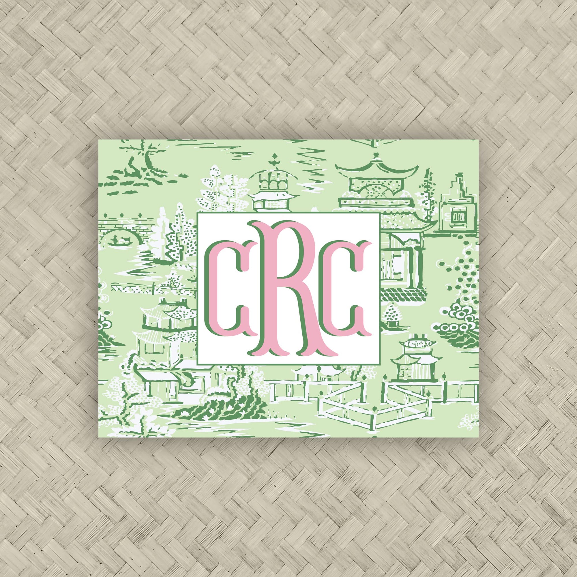 The Ming Pistachio Green &amp; Pale Pink Monogram Mahjong Card Sticker