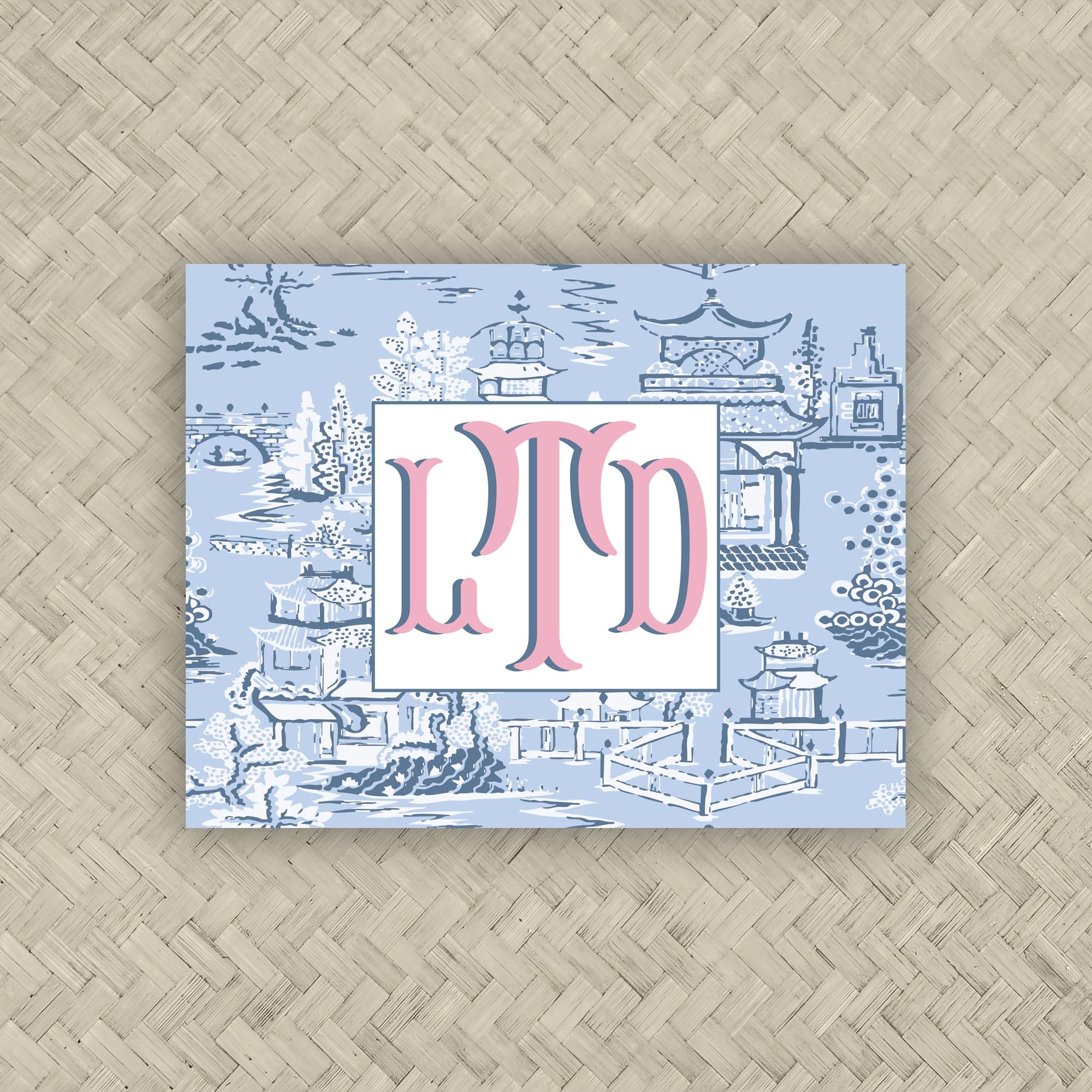 The Ming Powder Blue &amp; Pale Pink Monogram Mahjong Card Sticker