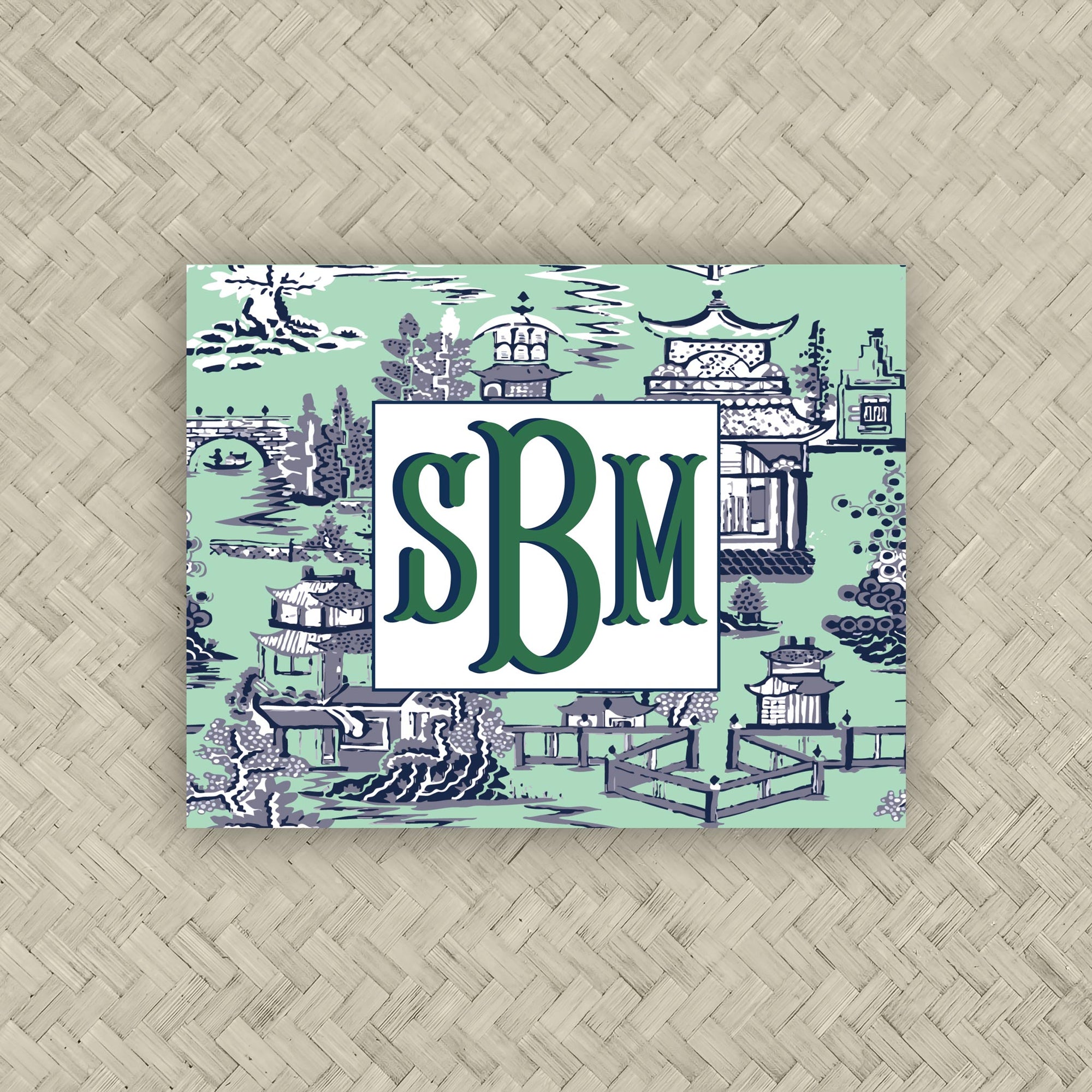 The Ming Turquoise &amp; Navy Blue Monogram Mahjong Card Sticker