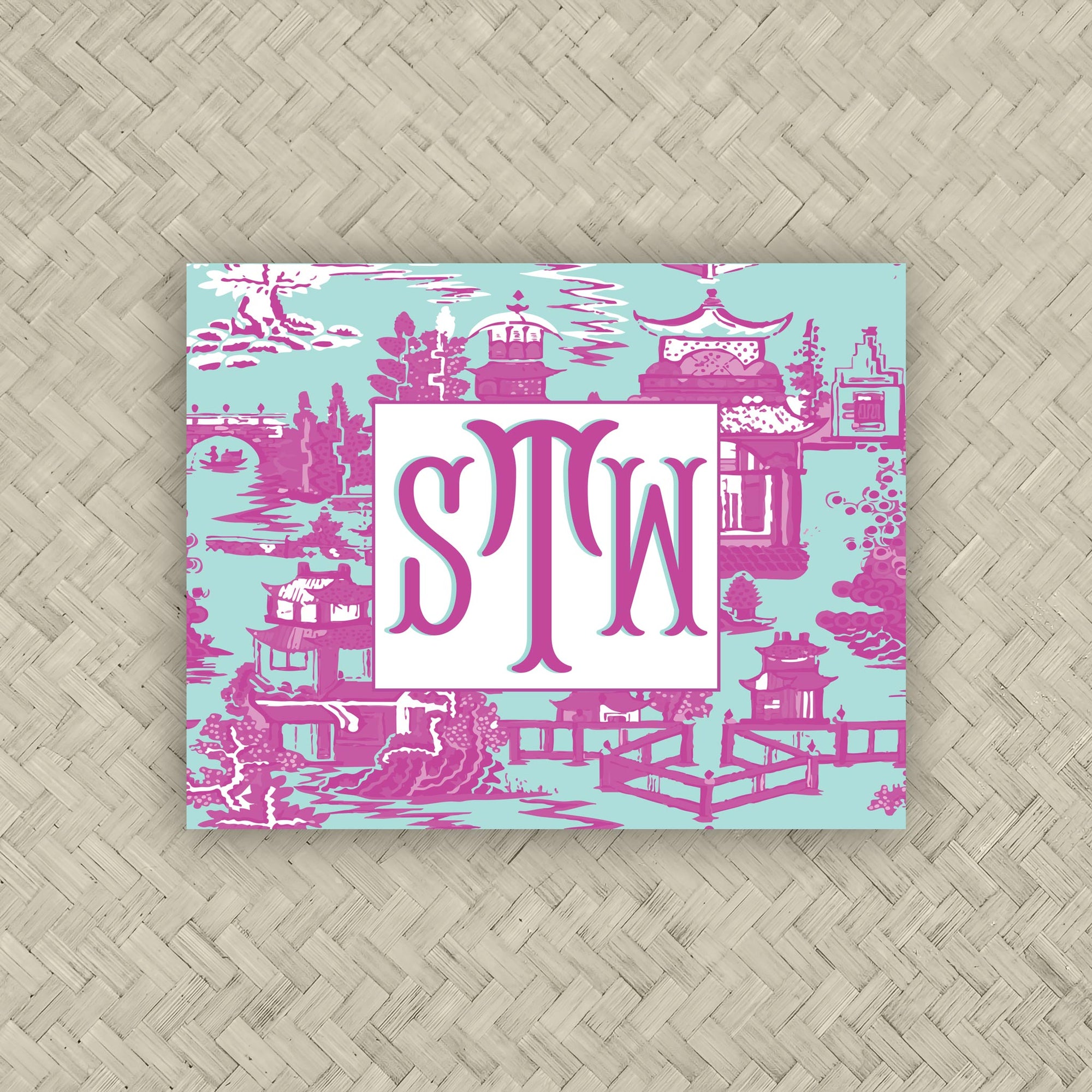 The Ming Turquoise &amp; Hot Pink Monogram Mahjong Card Sticker