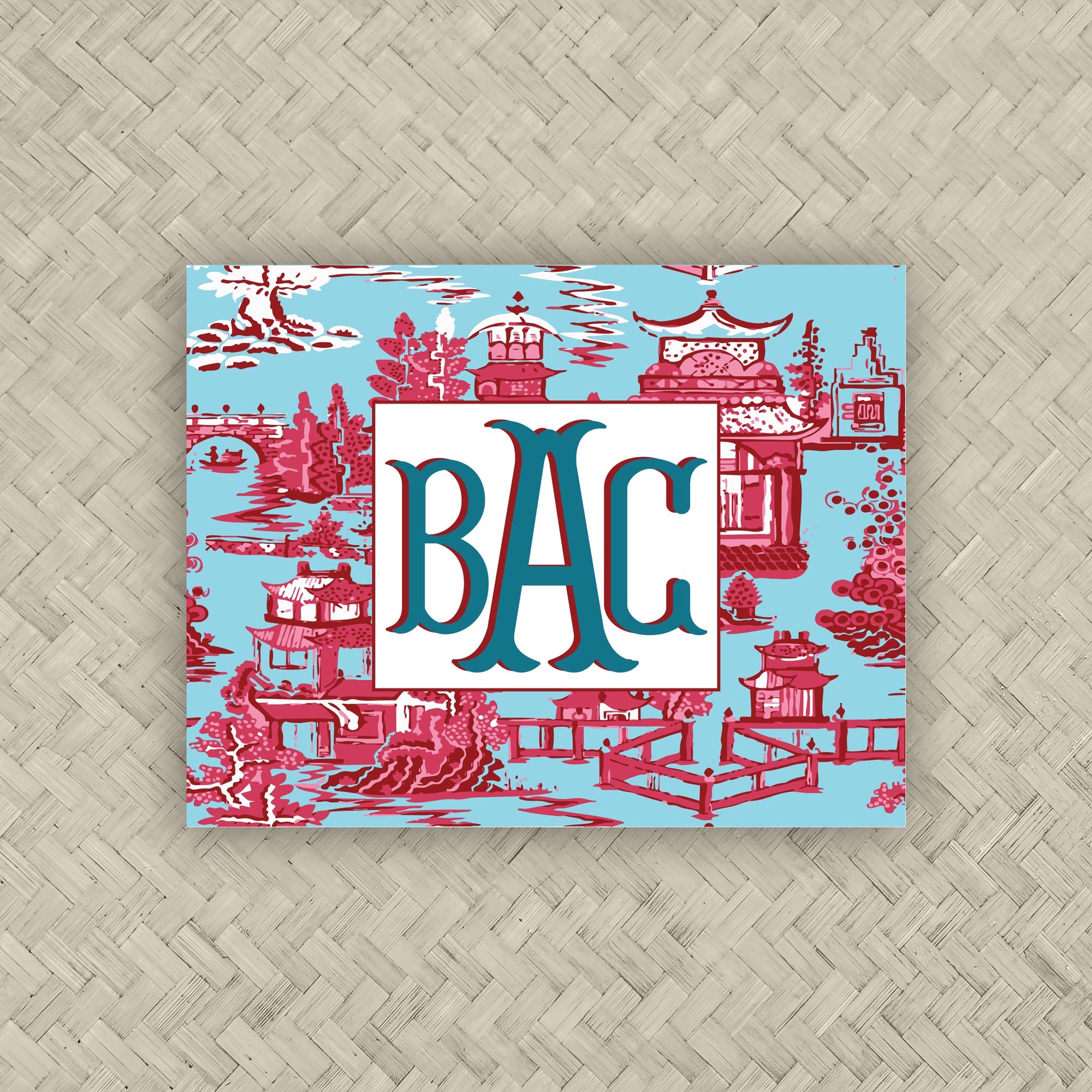 The Ming Turquoise &amp; Red Monogram Mahjong Card Sticker