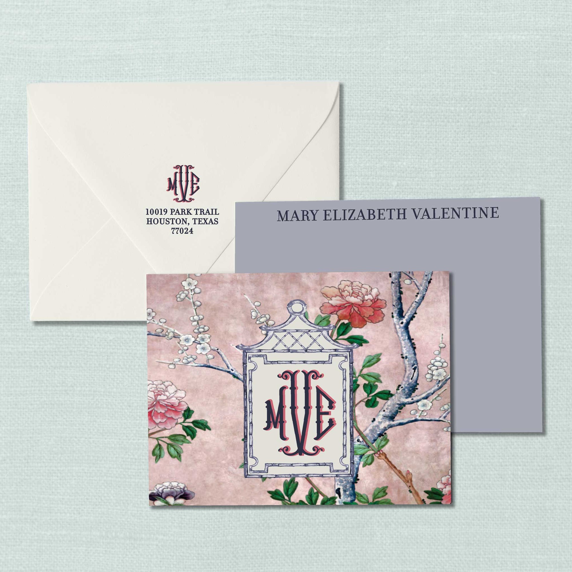 The Cherry Orchid Bamboo Monogram Personalized Notecard