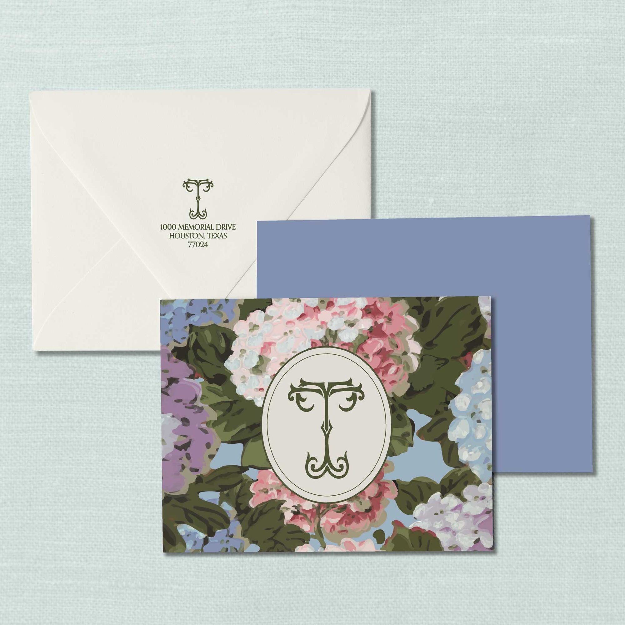 The Hayley Hydrangea Duogram Monogram Notecard