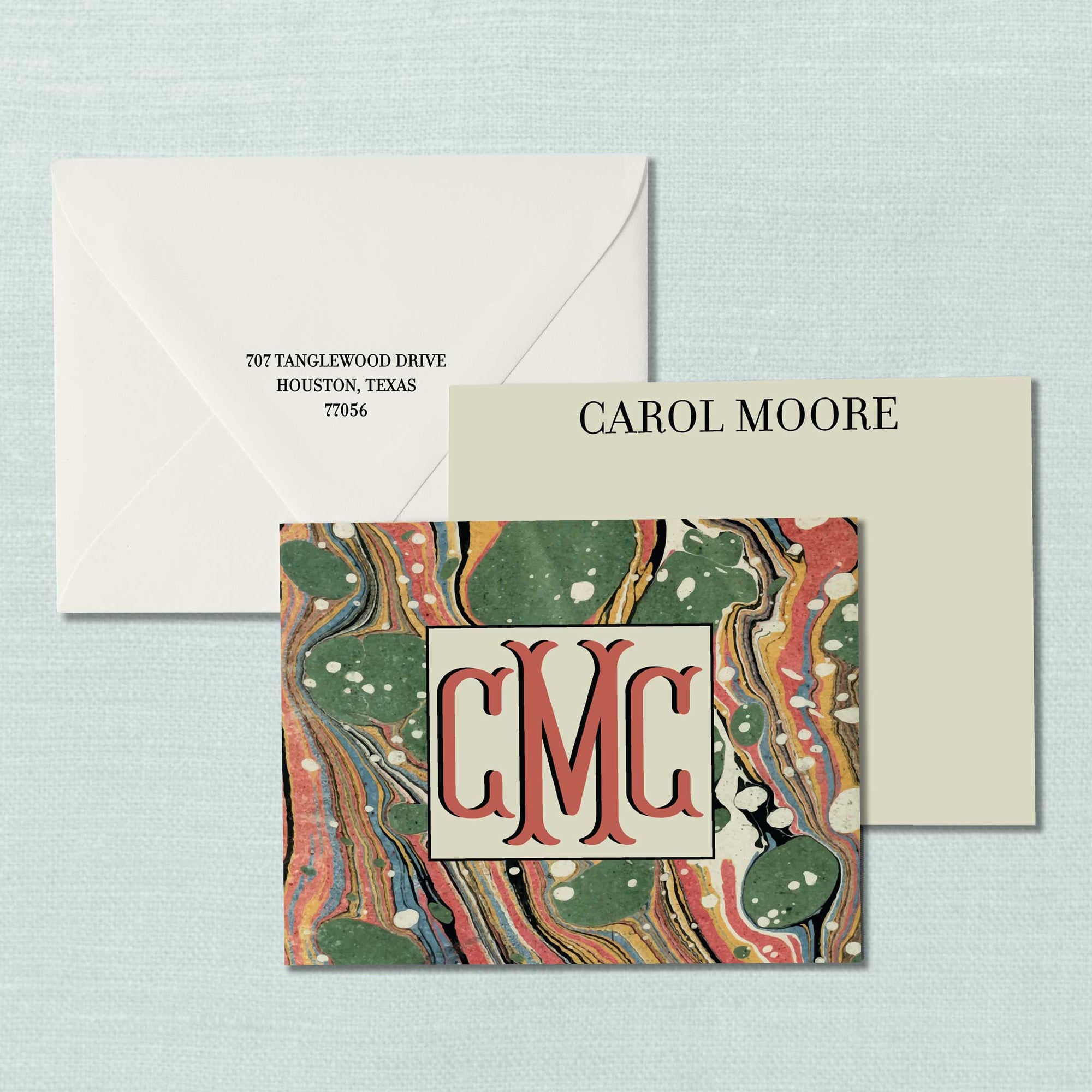 The McClean Marbled Monogram Personalized Notecard