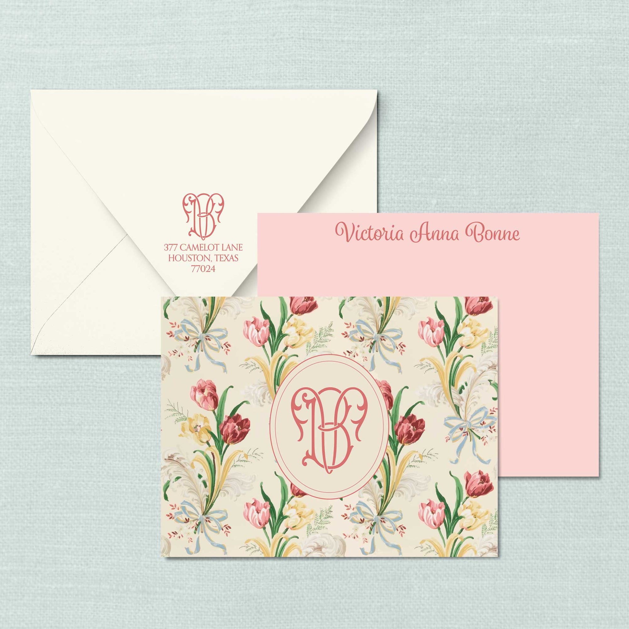 The Bonne Tulips &amp; Bows Duogram Notecards
