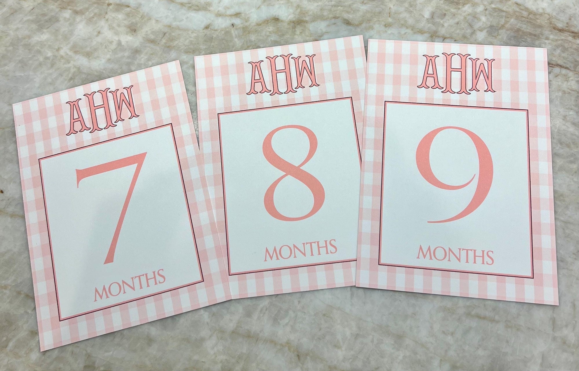 Gingham Monogram Baby Milestone Cards - Pink
