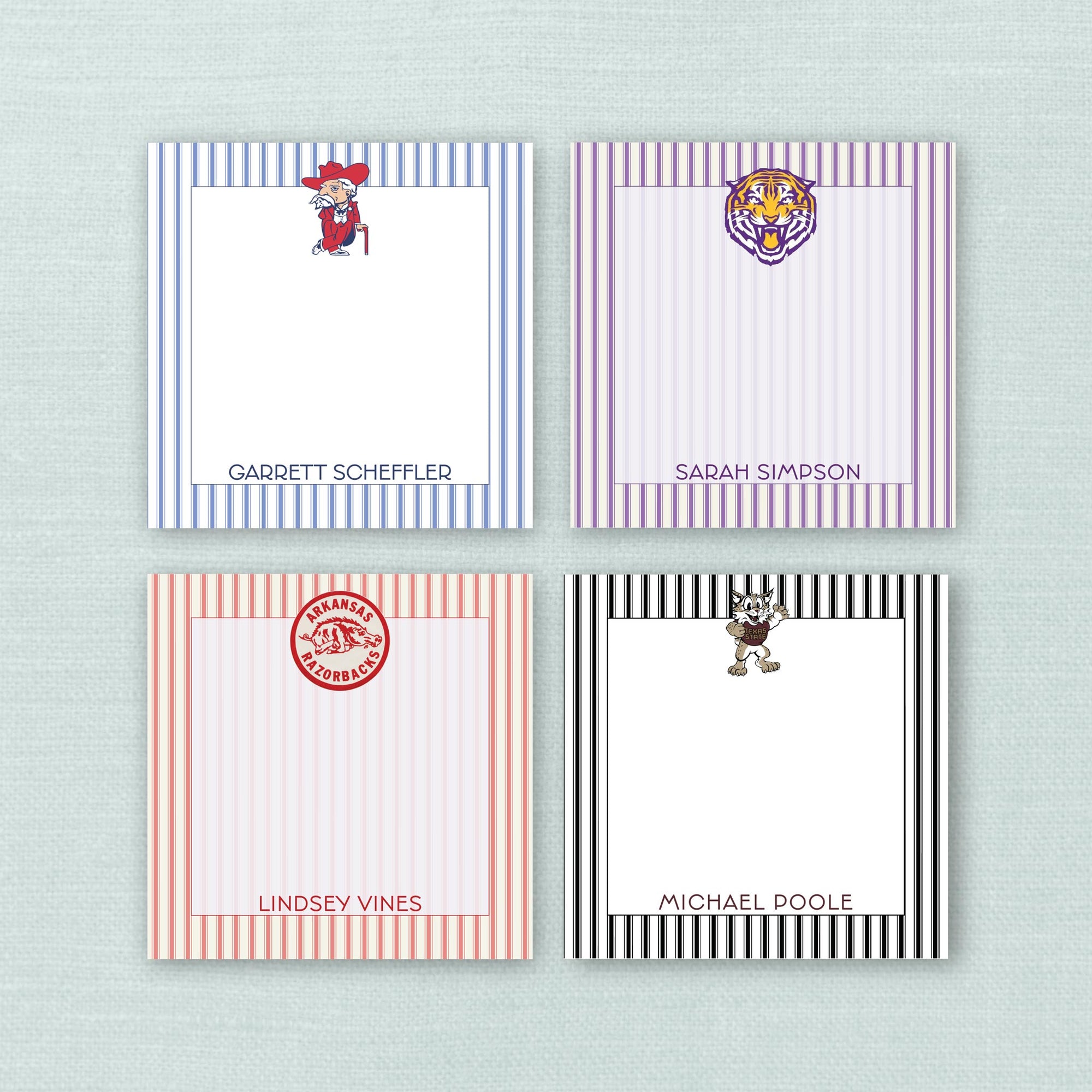 Any College Ticking Stripe &amp; Logo Personalized Notepad