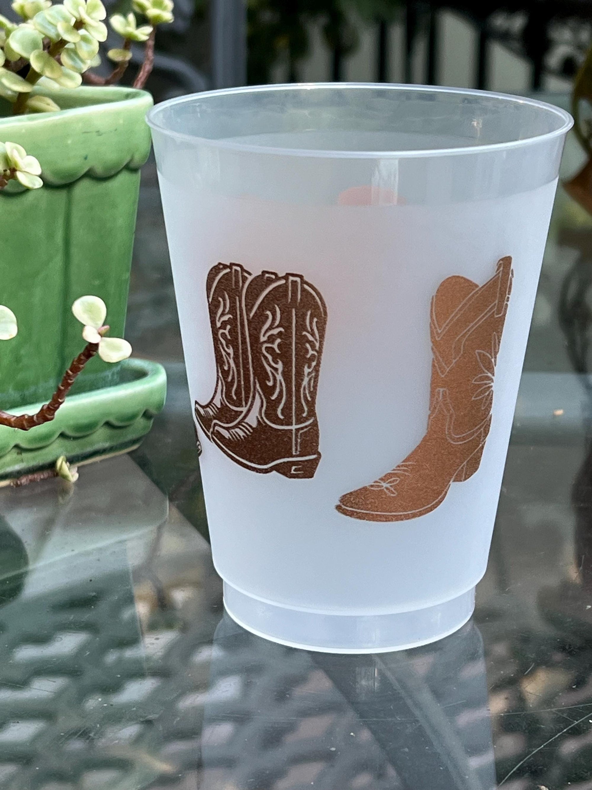 Metallic Cowboy Boots Frosted Party Cups - Set of 8