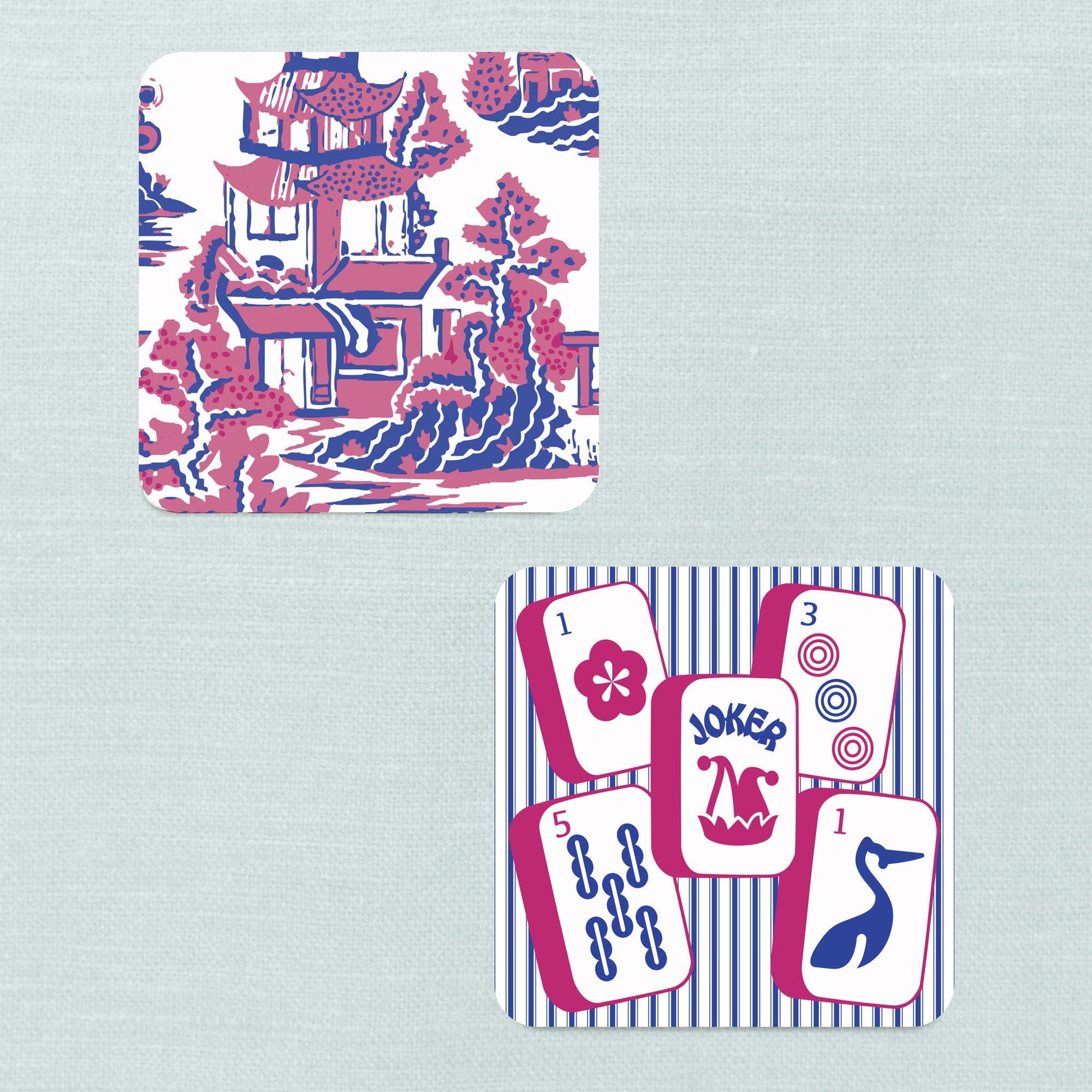 Preppy Pagoda Mahjong Coasters - Set of 10